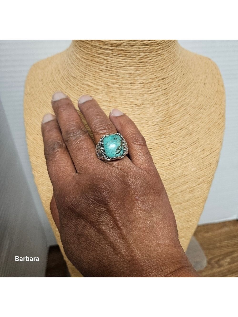 Men's Turquoise 925 Sterling Ring, Size 9